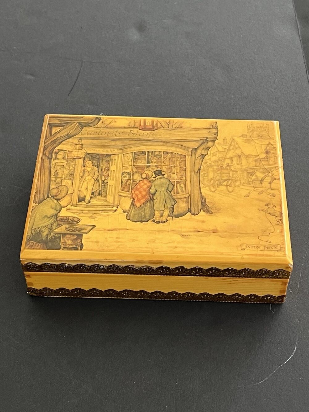 Vintage Wood Double Deck Playing Card Box Anton Peck Curiosity Shop Brass Trim